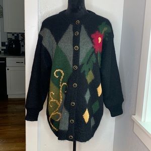 Lilly of California black grey green long sleeve lined button up knit sweater